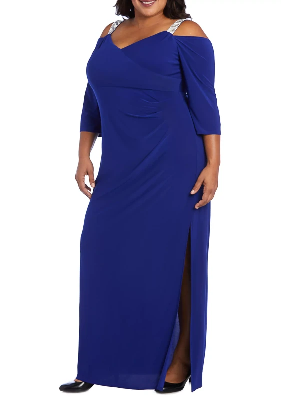 R&M Richards Plus Size  Cold Shoulder Rhinestone Dress